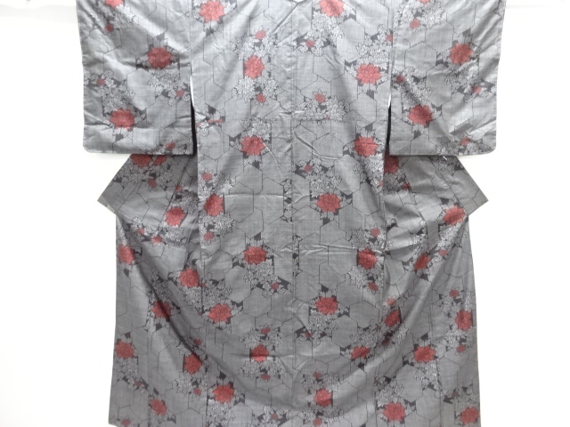 JAPANESE KIMONO / DORO OSHIMA TSUMUGI / UNUSED / WOVEN PEONY / 5MARUKI